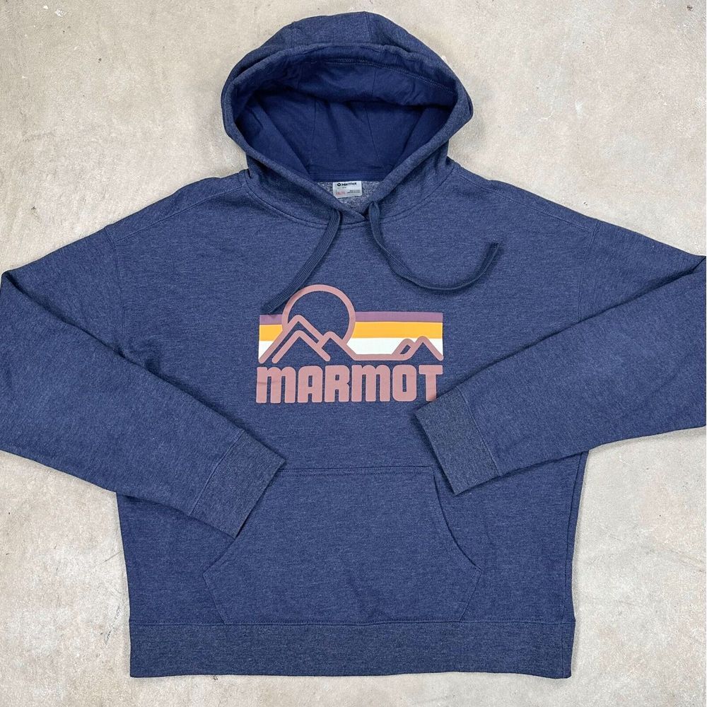 Marmot Blue Hoodie with Graphic Design